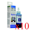 Чернила EPSON, Упаковка 10 шт. L800/ L100/ L210/ L300/ L550, Cyan, Dye, 100 мл. Revcol