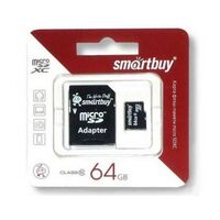 Карта памяти microSDXC 64Gb Smartbuy Class 10 + адаптер SD (SB64GBSDCL10-01LE)