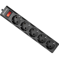 Сетевой фильтр 3 м Defender ES largo, 10 А, 2200 Вт, 5 розеток, черный (99498)