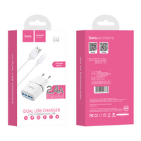 Сетевое зарядное устройство HOCO C12 (2xUSB, 2.4А+micro-USB.Белый)