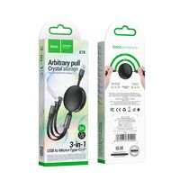 Кабель USB HOCO X78 Easy (Type-C/ Lightning/ MicroUSB, 1м, пластик плоский, черный)