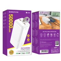 Внешний аккумулятор 50000mAh Borofone BJ33D Creed, USB x2, Type-C x1 PD30W, QC3.0, белый