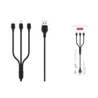 Кабель USB XO NB103 (Type-C/ Lightning/ MicroUSB, 1м, черный) для зарядки