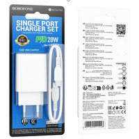 АЗУ Borofone BA21A Pro Long journey (1xType-C, , PD20W, белый) + кабель Type-C