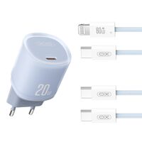 СЗУ -XO- L143 (1xType-C, PD20W, синий) + кабель Lightning