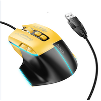 Мышь HOCO GM31 Overlord лазерная,USB, игровая, с подсветкой, черный/ желтый (6942007629201)