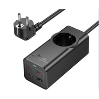 Сетевой фильтр 2 м HOCO NS9 Wisdom, 6 А, 2000 Вт, 1 розетка,1xUSB, 3хType-C, черный (6942007638494)