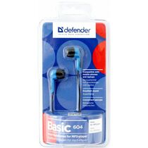 Наушники-вкладыши Defender Basic-604 mini jack 3.5 mm, черный/ синий (63608)