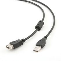 Кабель удлинитель USB 2.0 3м, Gembird/ Cablexpert феритовое кольцо, экранированный, позолоченные контакты, черный (CCF-USB2-AMAF-10) пакет.