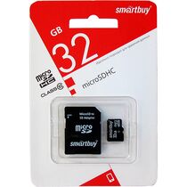 Карта памяти microSDHC 32Gb Smartbuy Class 10 + адаптер SD (SB32GBSDCL10-01LE)