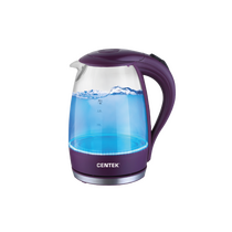Чайник стеклянный CENTEK CT-0042 1.8 л, 2200 Вт, белый/ фиолетовый (корпус - пластик/ стекло)