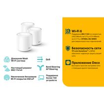 Wi-Fi Mesh система: TP-Link Deco X60(3-pack) (2.4+5 ГГц, 2хWAN, 5 ГГц 2402 Мбит/ с, 2,4 ГГц 574 Мбит/ с)