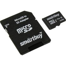 Карта памяти microSDHC 32Gb Smartbuy + адаптер SD (SB32GBSDCL10U3L-01)