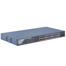 Управляемый коммутатор 28 порта: Hikvision DS-3E1326P-EI (26х10/ 100Мбит/ с, 2хRJ45/ SFP, 24хPoE, PoE‑бюджет 370 Вт)