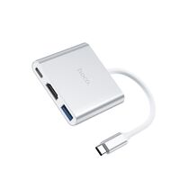 Переходник HOCO HB14 Easy Type-C to USB3.0+HDMI+PD (Серебристый)