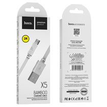 Кабель USB HOCO X5m Bamboo (MicroUSB, 1м, пластик плоский, Белый)