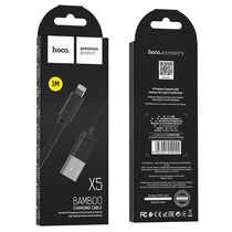 Кабель USB HOCO X5i Bamboo (Lightning, 1м, пластик плоский, Черный)