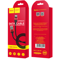 Кабель USB HOCO X26a Xpress Charging (Type-C, 1м, плетеный, Черно-красный)
