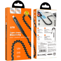 Кабель USB HOCO U78i Cotton (Lightning, 1.2м, плетеный, Черный)