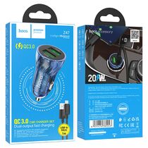 Автомобильное зарядное устройство HOCO Z47 Transparent Discovery Edition (2xUSB, 3А+micro-USB.Синий)