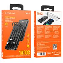 Внешний аккумулятор Borofone BJ20 Mobile 10000mAh, USB 2A x2, Type-C x1, дисплей, пластик, черный