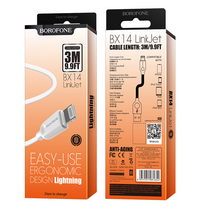 Кабель USB Borofone BX14i LinkJet (Lightning, 3м, пластик, белый)