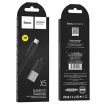 Кабель USB HOCO X5a Bamboo (Type-C, 1м, пластик плоский, Черный)