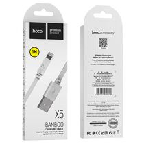 Кабель USB HOCO X5i Bamboo (Lightning, 1м, пластик плоский, белый)