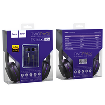 Проводные наушники HOCO W24 Enlighten, Bluetooth, с микрофоном, накладные, черный/ фиолетовый (6931474709653)