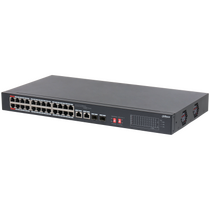 Неуправляемый коммутатор 26 портов Dahua DH-S3226-24ET-375 ( 24x100Мбит/ с, 2хRJ45/ SFP, 24xPOE, PoE‑бюджет 375 Вт) корпус - металл