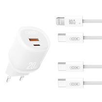 СЗУ -XO- L144 (1xUSB, 1xType-C, PD20W, белый) + кабель Type-C