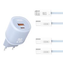 СЗУ -XO- L144 (1xUSB, 1xType-C, PD20W, синий) + кабель Type-C