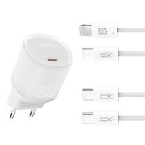 СЗУ -XO- L143 (1xType-C, PD20W, белый) + кабель Lightning
