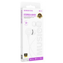 Проводные наушники Borofone BM94 Sonar universal, jack 3.5 mm, микрофон, вкладыши, белый (6941991115837)