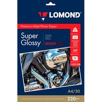 Фотобумага Lomond, A4, 220 гр/ м2, 20л, Premium Photo Paper, суперглянцевая, микропористая, (1102100) для струйной печати
