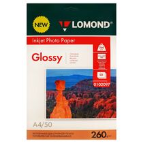 Фотобумага Lomond, A4, 260 гр/ м2, 50л,односторонняя глянцевая