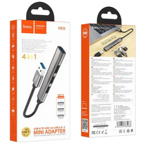 Хаб HOCO HB26 4 in 1 USB to USB3.0+USB2.0*3 (Серый)