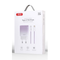 СЗУ -XO- PD30W QC3.0 3А 1xType-C (CE18, фиолетовый) + кабель Lightning
