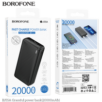 Внешний аккумулятор 20000mAh Borofone BJ55A Graceful, USB x1, Type-C x1, USB 18W x1, Type-C PD20 x1, Выход USB-C PD20 x1, пластик, черный