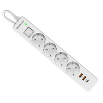 Сетевой удлинитель 1.5 м Defender DFS 141, 16 А, 3680 Вт, 4 розетки,2xUSB, 1хType-C, белый (99433)