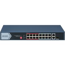 Неуправляемый POE-коммутатор 18 портов Hikvision DS-3E0318P-E/ M(C) ( 16x100Мбит/ с 1x1Гбит/ с, 1хRJ45/ SFP, 16xPOE, PoE‑бюджет 130 Вт) корпус - металл