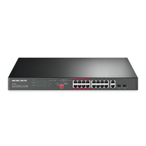 Неуправляемый POE-коммутатор 18 портов MERCUSYS MS118CP ( 16x100Мбит/ с 2x1Гбит/ с, 2хRJ45/ SFP, 16xPOE, PoE‑бюджет 190 Вт) корпус - металл