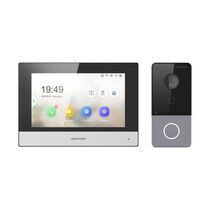 Комплект видеодомофона IP Hikvision, 7 дюймов, 1024*600, серый, карта до128 Gb, (DS-KIS603-P(C))