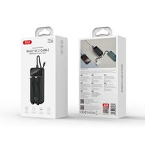 Внешний аккумулятор 30000mAh -XO- PR276 Встроенные провода, Выход USB-A PD22 x1, Выход USB-C PD18 x1, Выход USB-C PD20 x1, QC3.0, дисплей, пластик, че