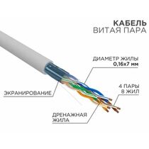Кабель Cu FTP, Внутренний, 4x2x7x0.16, 305м., Cat5e STRANDED, Rexant (01-0145)