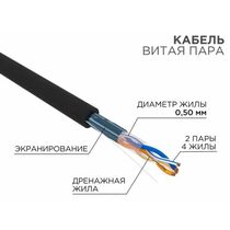 Кабель Cu FTP, Внешний, 2x2x0.50, бухта 305м., Cat5e, Rexant (01-0124)