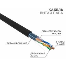 Кабель Cu FTP, Внешний, 4x2x0.50, бухта 305м., Cat5e, Rexant (01-0146)