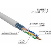Кабель AlCu FTP, Внутренний, 4x2x0.57, бухта 305м., Cat6, ProConnect (01-0147-3)