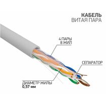Кабель AlCu UTP, Внутренний, 4x2x0.57, бухта 305м., Cat6, ProConnect (01-0047-3)
