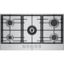 Газовая варочная панель Bosch PCR9A5I90M серебристый (конфорок - 5 шт, панель - нержавеющая сталь, Wok - есть)